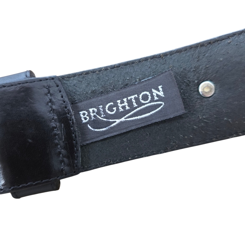 Brighton Black Leather Scroll Link Belt Gold Tone Accents Size M Style 49013 USA - Picture 8 of 11
